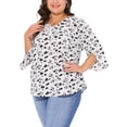 thumbnail image 4 of Blusa de gasa de mujer plus size Agnes Orinda, con cuello en V, manga 3/4, estilo casual de verano, talla 3X, color blanco, 4 of 5