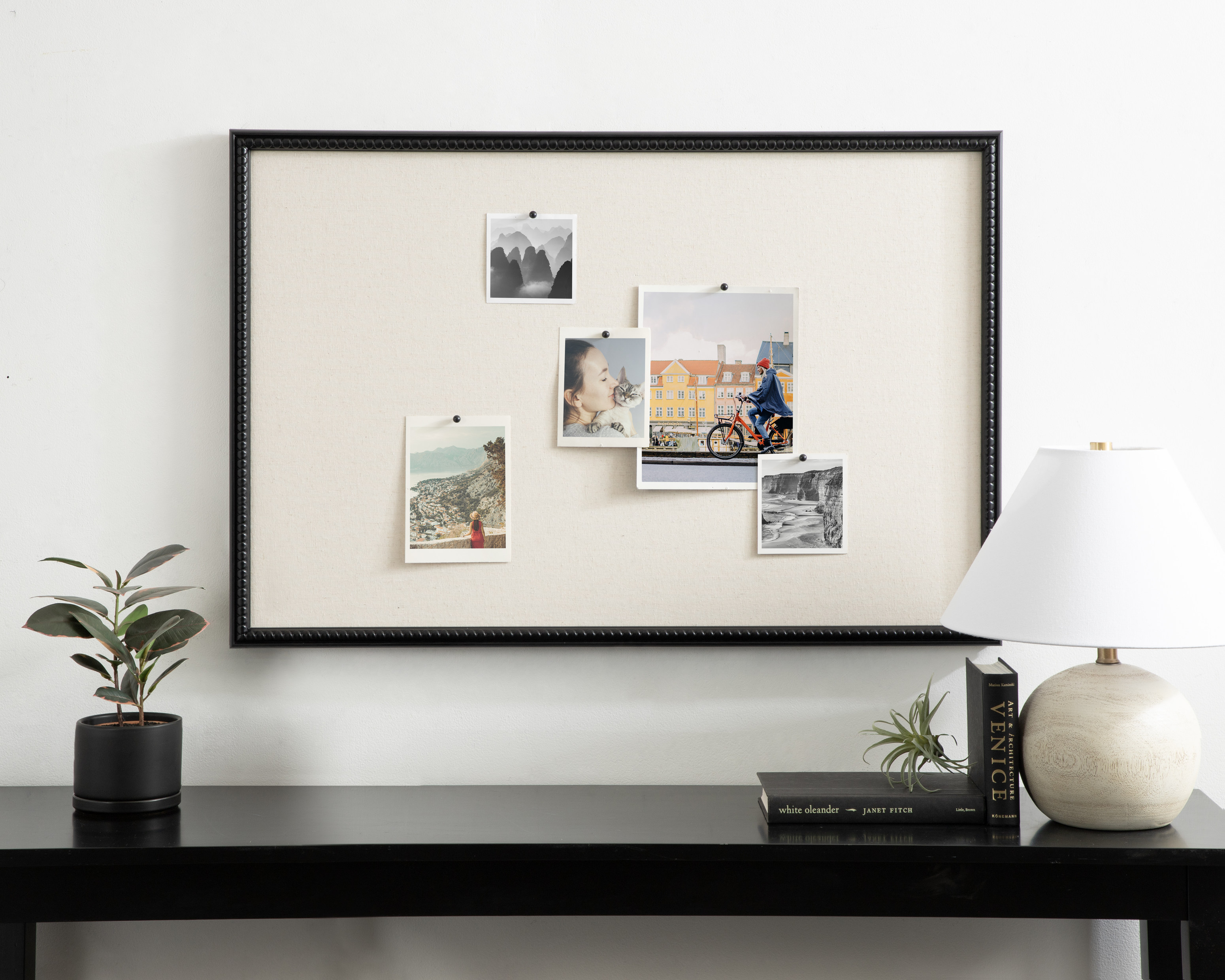 Kate and Laurel Makenna Framed Linen Fabric Pinboard, 24 x 36, Black, Traditional Beaded Bulletin Board for Vintage Home Wall Organization or Aspirational Vision Board