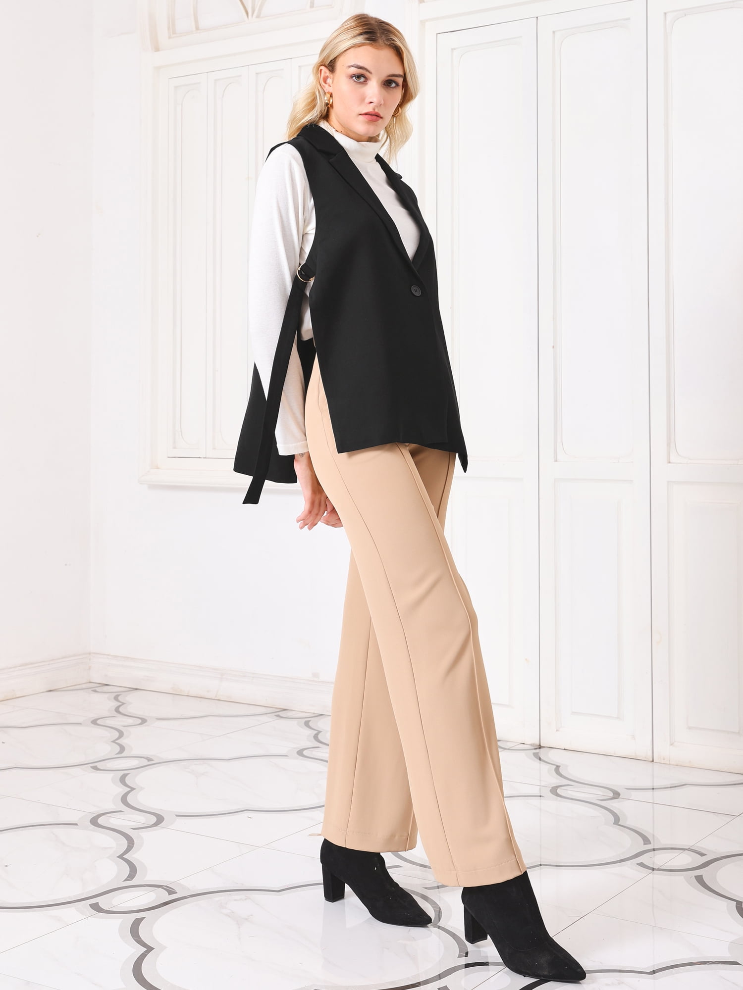 Women's Sleeveless Vest Blazer Lapel Collar Jacket Vests M Black - image 3