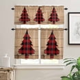 thumbnail image 2 of Christmas Tree Kitchen Curtains and Valances Set, Red Black Plaid Wood Stripes Texture Rod Pocket Window Valance 18 Inch Window Curtain Panels for Living Room Bedroom Laundry, 27.5x24in, 3 Pieces, 2 of 7