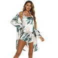 thumbnail image 4 of Women's Silk Satin Pajamas Sets 3Pcs Floral Silky Pjs Robe Set with Chemise Shorts Long Sleeve Nightgowns, 4 of 5