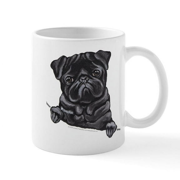 CafePress - Black Pug Line Art Mug - 11 oz Ceramic Mug - Novelty Coffee Tea Cup