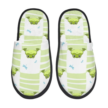Balery Frogs and Dragonflies Slient Indoor Furry Fleece Comfort House Shoes Soft Non-Slip Home Shoes Cotton slippers House Slippers-- Large