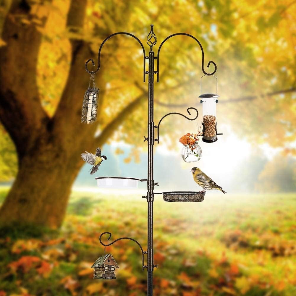 Deck Bird Feeding Station | Premium Multi Feeder Hanging Kit with Bird Bath & Sock Feeder | Attracts Wild Birds, Planter Hanger Hook for Outdoor Deck, Patio, Garden