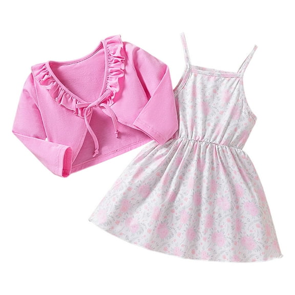 Otqutp Children Snowsuit Windproof Toddler Girls Sleeveless Floral Printing Vest Dress and Coat Two Piece Casual Suit Outfits 6M-4 Years(Red,2-3 Years)