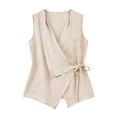 thumbnail image 6 of Nestiefly Womens Linen Wrap Tank Top V Neck Waist Side Tie Shirt Sleeveless Cotton Summer Blouses Asymmetrical Vest Tops Beige XL, 6 of 6