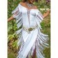 thumbnail image 2 of Vestido playero de verano para mujer, sin mangas, con abertura lateral y borlas, tejido, ajustado, con cordones, sexy, para fiesta, sin cinturón, 2 of 4
