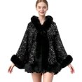 thumbnail image 5 of Puyaiuu Women Winter Fleece Lined Sequin Cape Shawl Faux Fur Trim Warm Cloak Outerwear Wrap Cardigan Silver Free Size Gift, 5 of 8
