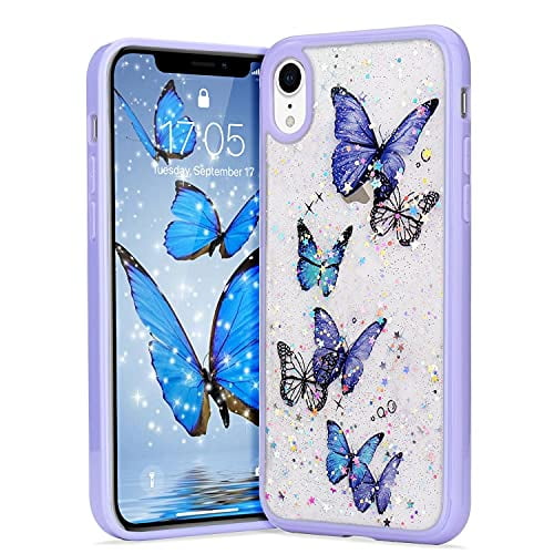 Lapopnut Compatible With Iphone Xr Case For Girls Women Cute Butterfly Bling Glitter Clear Phone Case Protective Silicone Bumper Butterflies Cover Cases Iphone Xr Purple Walmart Com