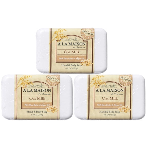 Jabón de barra de leche de avena A LA MAISON - Usos: Manos y cuerpo Aceites esenciales triplemente molidos Biodegradable a base de plantas Vegano Sin crueldad Sin alcohol ni parabenos (3 barras de jab