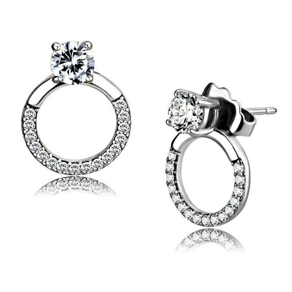 DA208 - High polished (no plating) Stainless Steel Earrings with AAA Grade CZ in Clear