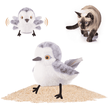 Potaroma Rechargeable Flapping Bird Cat Toy, Touch Activated Sandpiper with Chirp Sound and Catnip Pouch 4.0 Inch