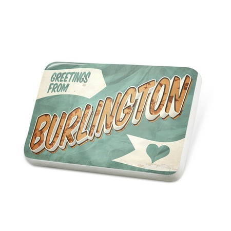 Porcelein Pin Greetings from Burlington, Vintage Postcard Lapel Badge – NEONBLOND
