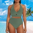 thumbnail image 2 of Duoif Women's Textured Bikini Sets Front Top Swimsuits High Waisted Bathing Suits Womens Swimsuits Tummy Control Swimsuits for Women Green L, 2 of 5