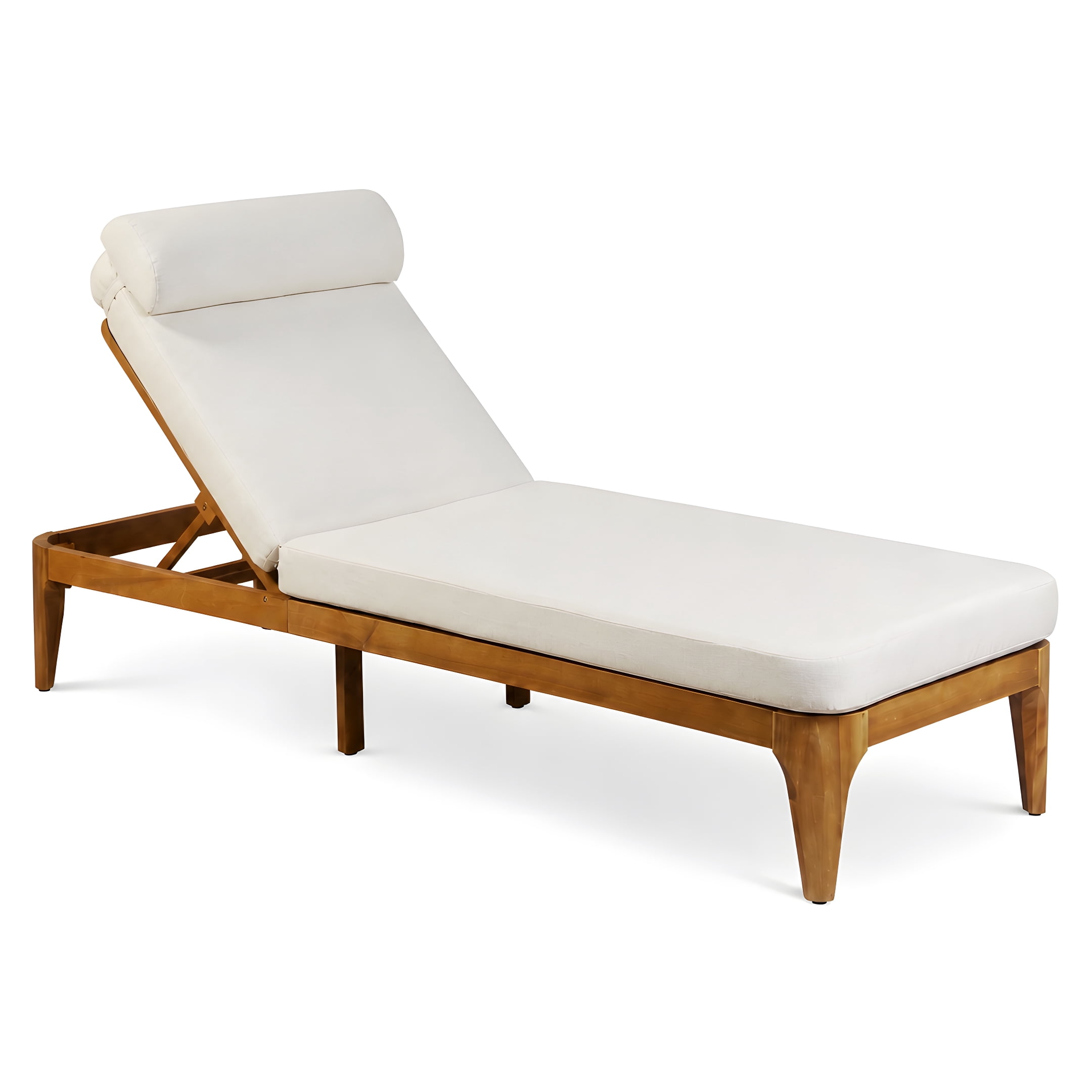 Mintazer Outdoor Chaise Lounge Chair with Removable Cushion & Head Pillow, Patio Recliner with 4 Gear Adjustable Recliner & Anti-Slip Feet for Poolside Backyard, Natural & Beige