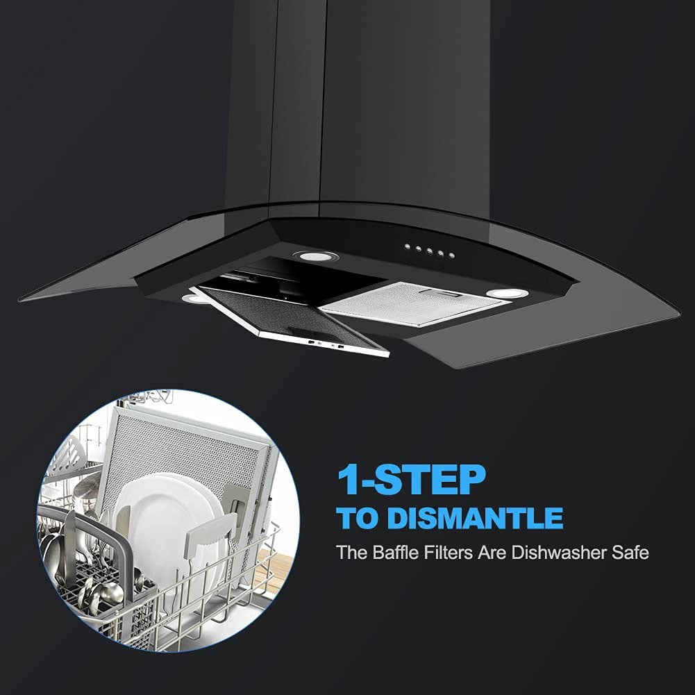 Joeaonz Island Range Hood 30 inch Kitchen 3-Speed Extractor Fan Rangehood Tempered Glass