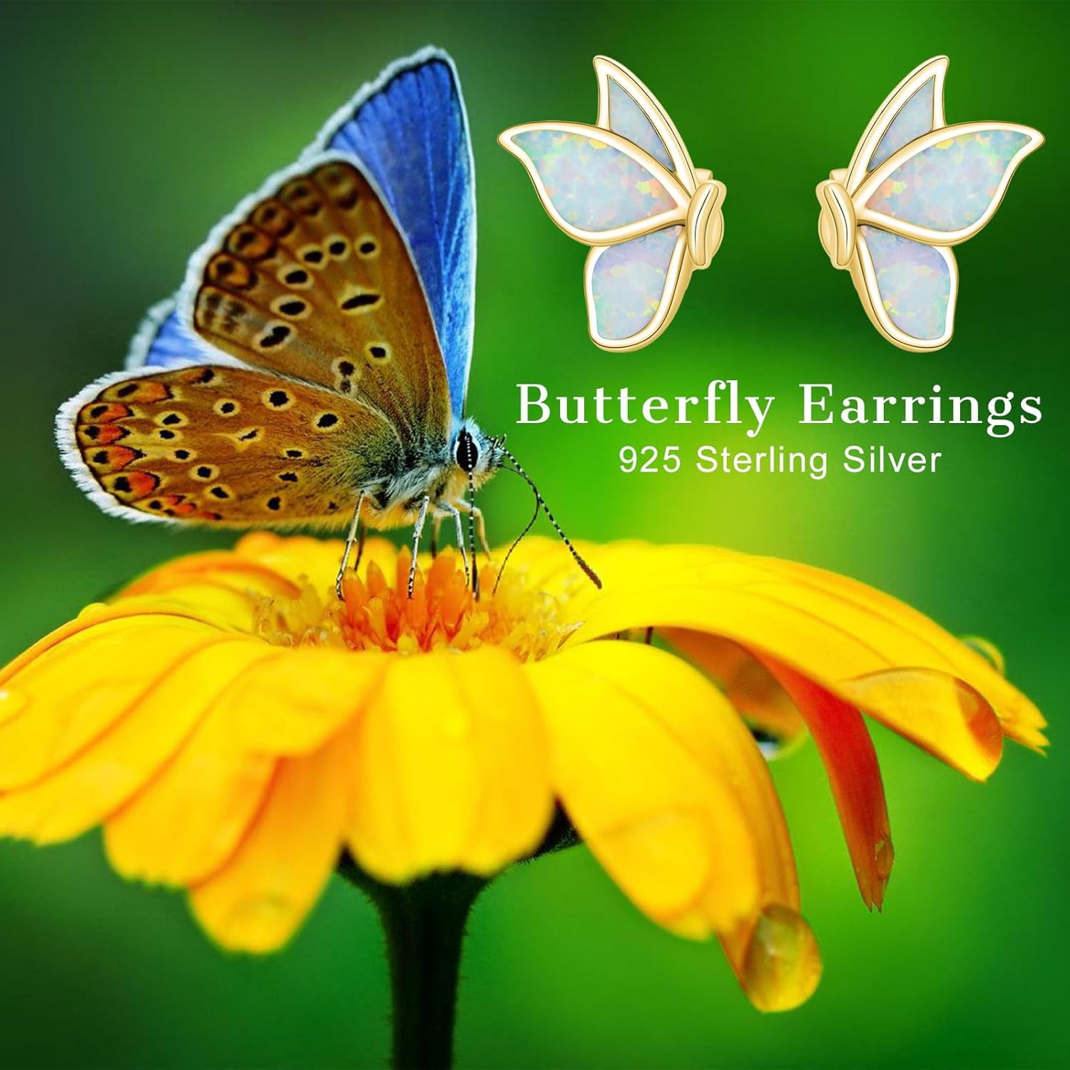 Dorunmo 925 Sterling Silver Butterfly Wings Earrings Opal Stud Earrings Butterfly Jewelry Gifts for Women (Gold Plated)