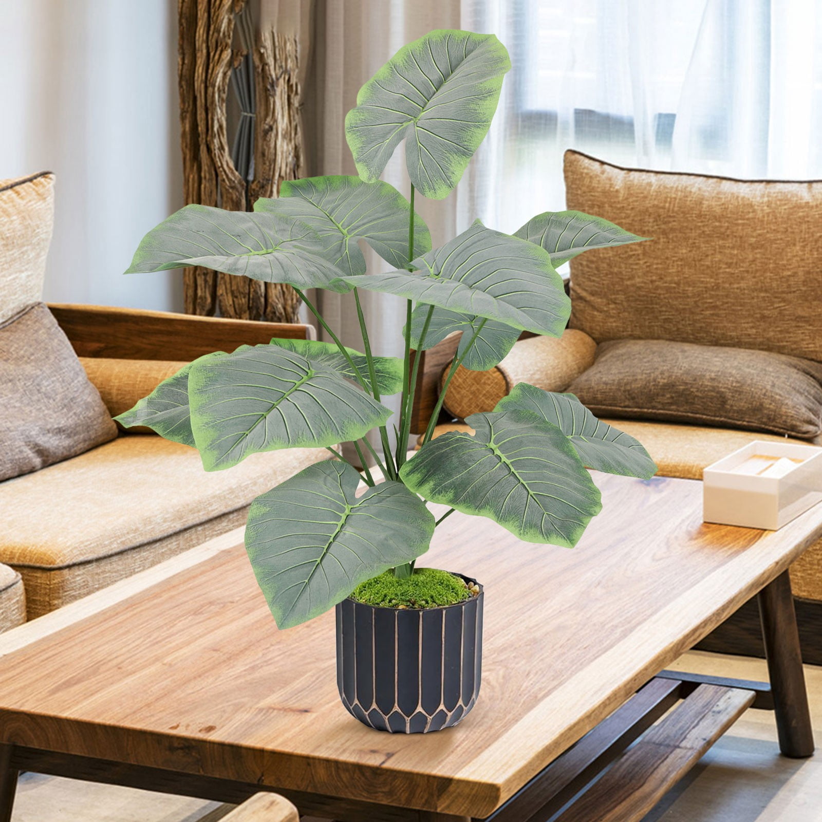 Artificial Ear Plant Fuzzy Fabric Faux Tropical Houseplant Realistic No Maintenance for Indoor Living Room Outdoor Patio Home Decor Artificial Floor Plants 26.77 Inch 1Pcs