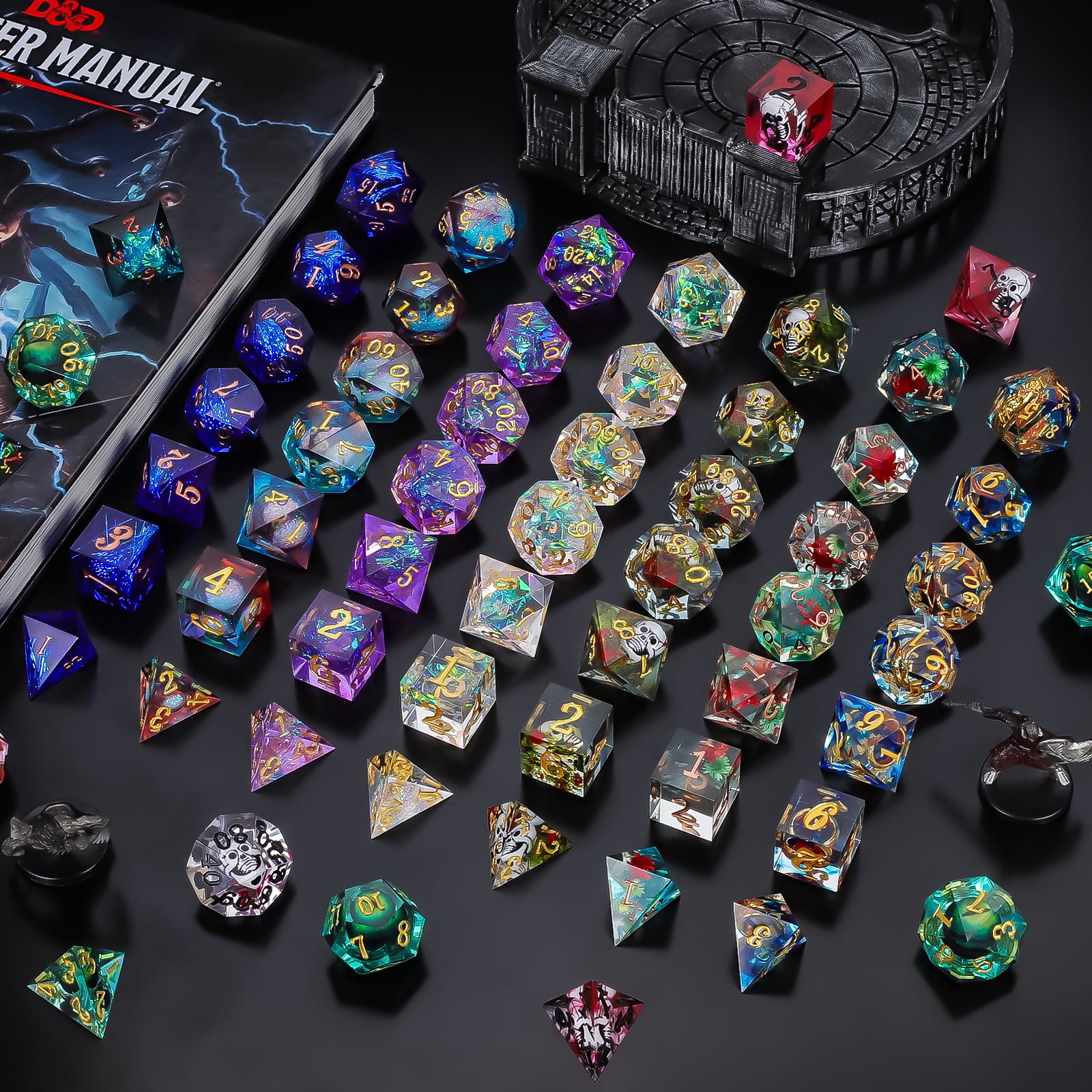 CiaraQ Resin Mystery Dice Set, 7 Pcs Handmade Sharp Edge Polyhedral Dice, Random Various Styles DND Dice & Dice Bag, DND Gifts,