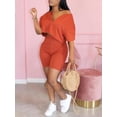 thumbnail image 2 of Lovelywholesale Casual V Neck Elastic Jacinth Two Piece Shorts Set, 2 of 2