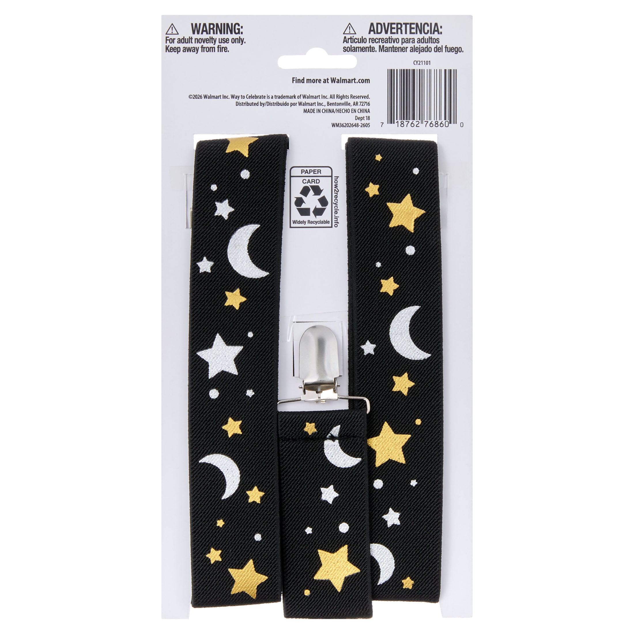 Star and Moon Suspenders Costume Accessory for Adults, Multicolor, Halloween by Way To Celebrate