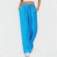 thumbnail image 2 of Qgtaibl Women's Drawstring Elastic Waist Wide Leg Pants Casual Loose Fit High Waisted Cotton Linen Trousers with Pockets Summer Lightweight Breathable Palazzo Pants Sky Blue S, 2 of 7