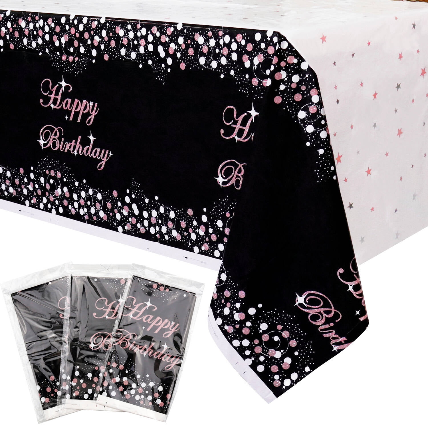 3 Pack Black and Rose Gold Tablecloth Party Decorations Plastic