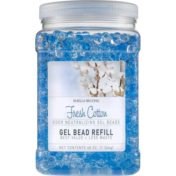 SMELLS BEGONE 48 oz Odor Eliminator Gel Bead Refill - Air Freshener & Control - Fresh Cotton Scent
