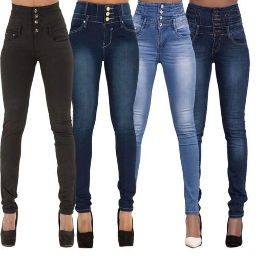 Women Pencil Stretch Trousers Ladies High Waist Jeans Pants Fitness Jeans 