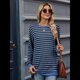 thumbnail image 4 of Camisa Informal de Larga A Rayas para Mujer, , con Cuello Redondo, Ajustada, Holgada, Básica Azul Negro XXL, 4 of 10