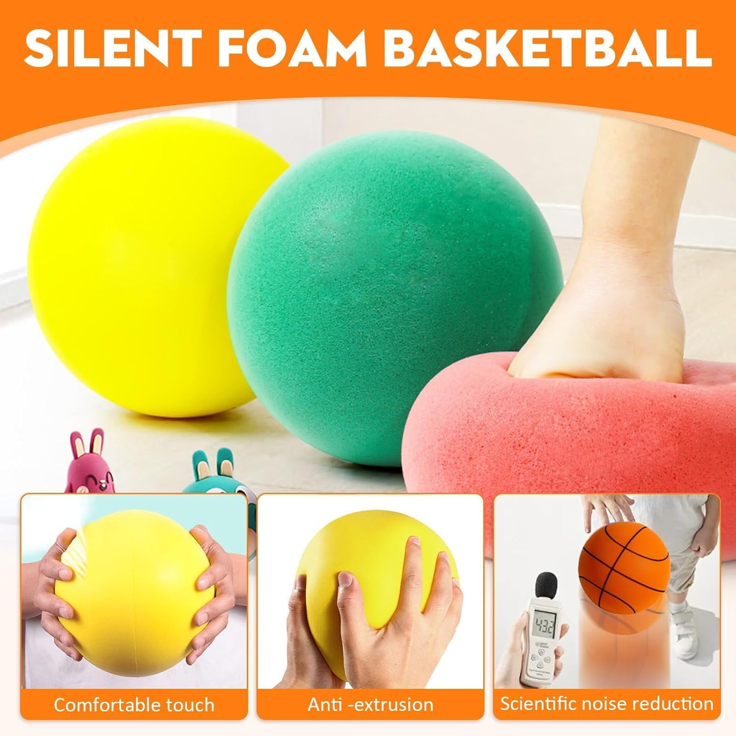 Silent Basketball Size 7 (29.5") – 2026 New Silent Basketballs Dribbling Indoor, Pro PU Foam Silent Ball for Quiet Dribbling & Indoor Training, Real Feel with Higher Bounce