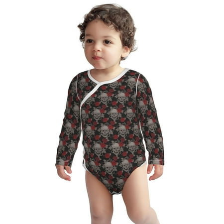 

Fotbe Skull and Red Roses Pattern Unisex-baby Long-sleeve Bodysuit Long Sleeve Bodysuits One-piece 100% Organic Cotton for Infant Baby Boys Unisex-18 Months