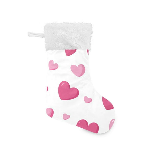 Pink Hearts Valentine Christmas Stockings Large Capacity 18 inch Gift Bag with Hook Xmas Holiday Decor 1 Pack