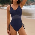 thumbnail image 5 of RUTAYY Women's One Piece Swimsuits Casual Solid Color Mesh Drawstring Breathable Comfortable Beach Swim Bathing Suits, 5 of 9