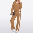 thumbnail image 6 of WTOBBY Women's Casual Long Sleeve Solid Color Blocked Hoodie with Wide Leg Pants Two Piece Set, Fashion Lounge Wear Tracksuit for Everyday Comfort and Street Style Outfit,Khaki L, 6 of 8