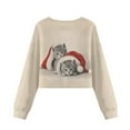 thumbnail image 2 of Xoenoiee Christmas Cat Print Girls Crop Sweatshirts Casual Tops Kids Long Sleeve Pullover Xmas Fall Winter Fashion Shirts for Teen Girl, 5-6 Years, 2 of 7