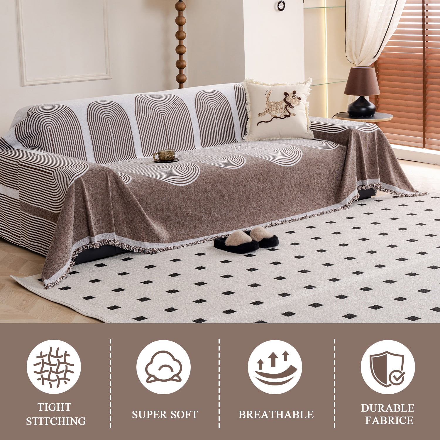 NAYOROOM Artistic Brown Sofa Cover，Couch Cover Protector Slipcover Sofa Towel Furniture Cover for Living Room（71"x 150" XX-Large）