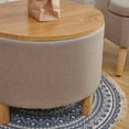 thumbnail image 4 of Round Coffee Table with Storage for Bedroom Living Room Round Ottoman as a Foot Rest Multi-Function High-Capacity Cotton and Linen Fabric Natural Color Desktop Natural Color Feet, 4 of 4