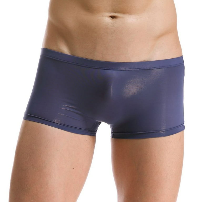 HEVIRGO Men's Solid Color Seamless Boxer Briefs See-through U Convex  Underwear Shorts,Black L