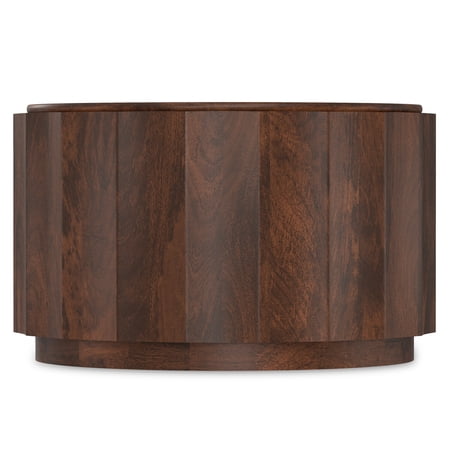 Solid Mango Wood Round Coffee Table - 32 Wide - Walnut Brown - Assembled