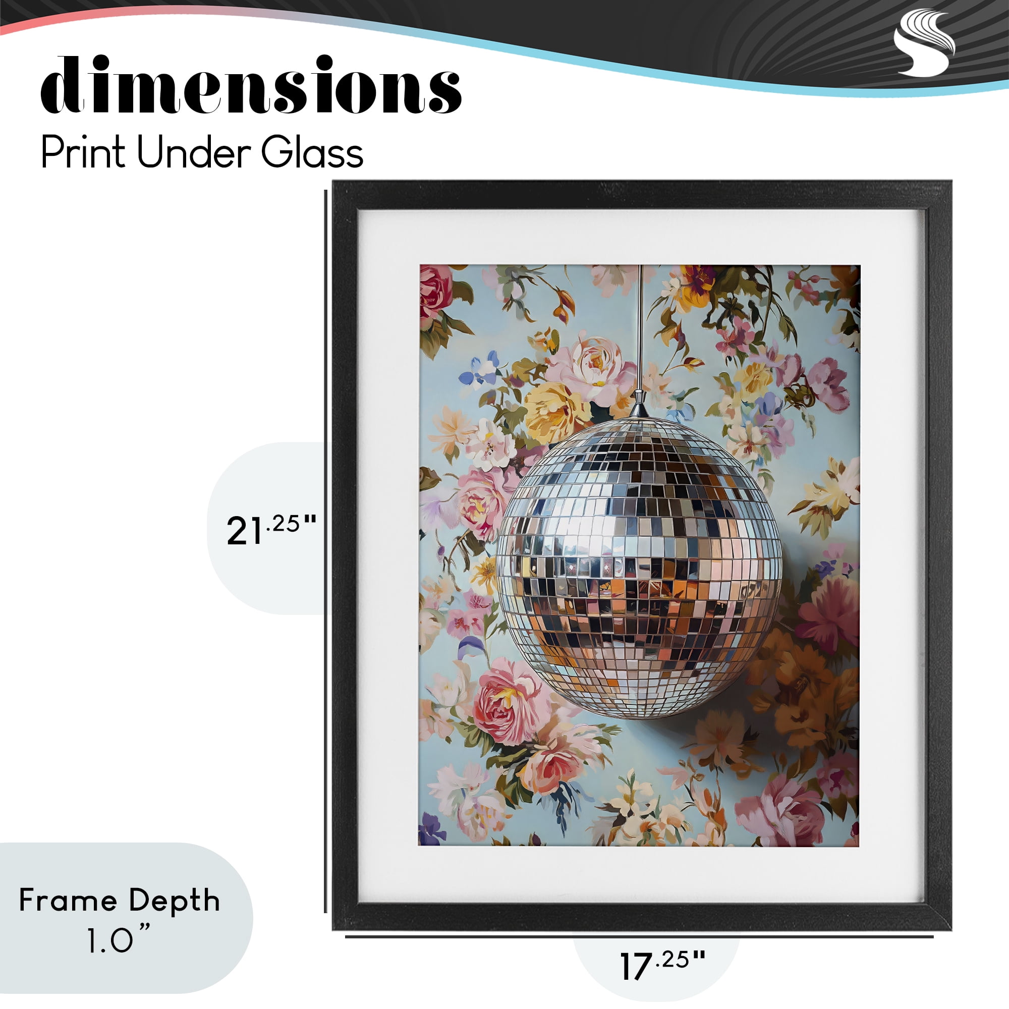 Stupell Industries Floral Disco Ball Reflection Black Framed Print Under Glass, design by LSR Design Studio