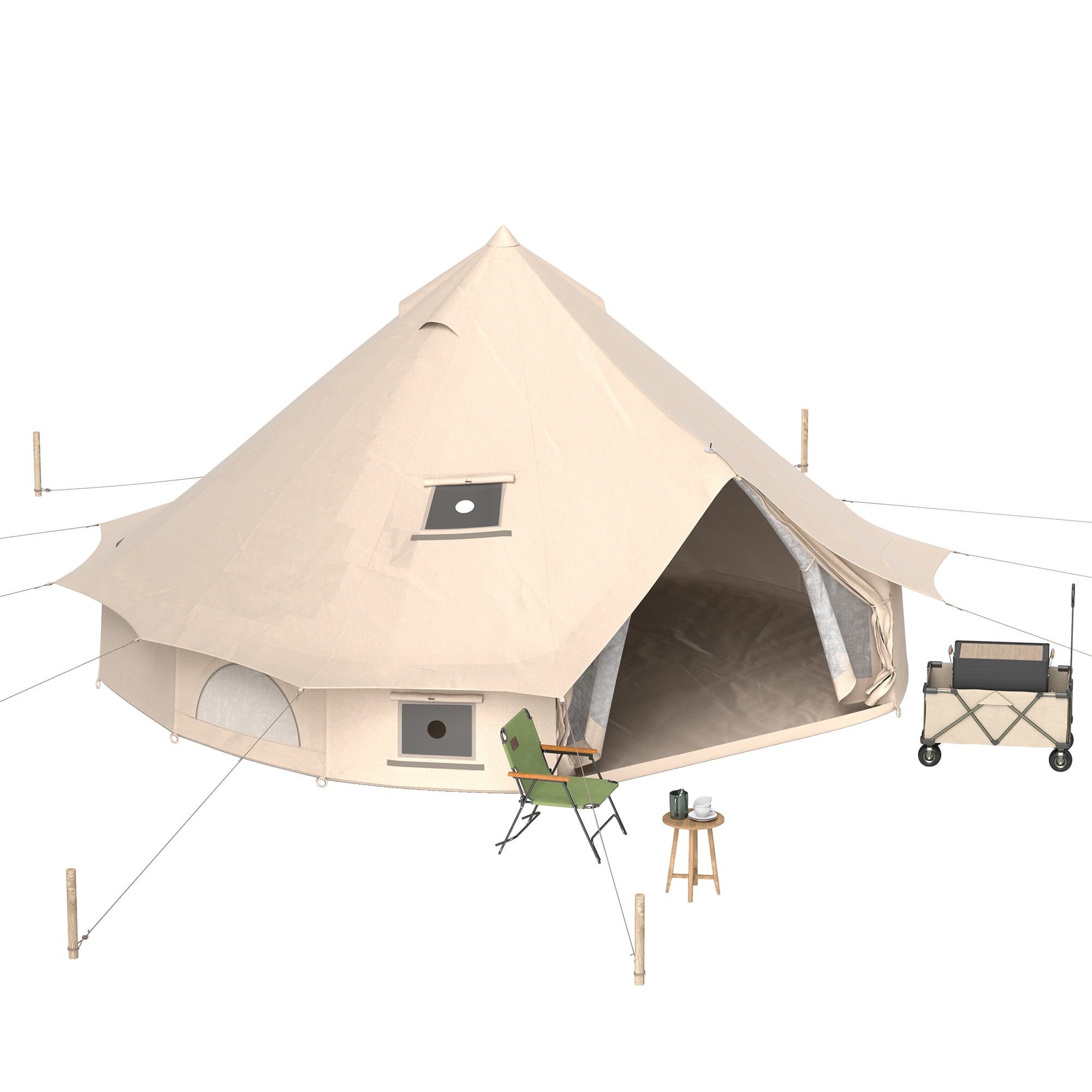 Dextrus Camping Tent 4 Seasons Glamping Bell Tent Waterproof with Stove Jacks & 4 Breathable Windows Cotton for Outdoor Family Party, Camping, Picnic, Barbecue