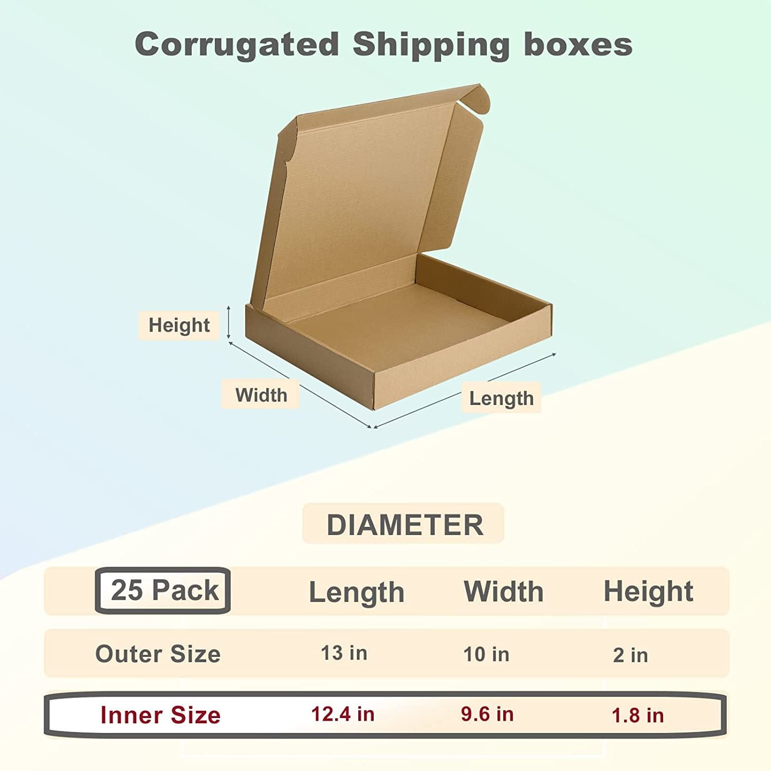 25 Pack 13x10x2 Brown Corrugated Shipping Boxes