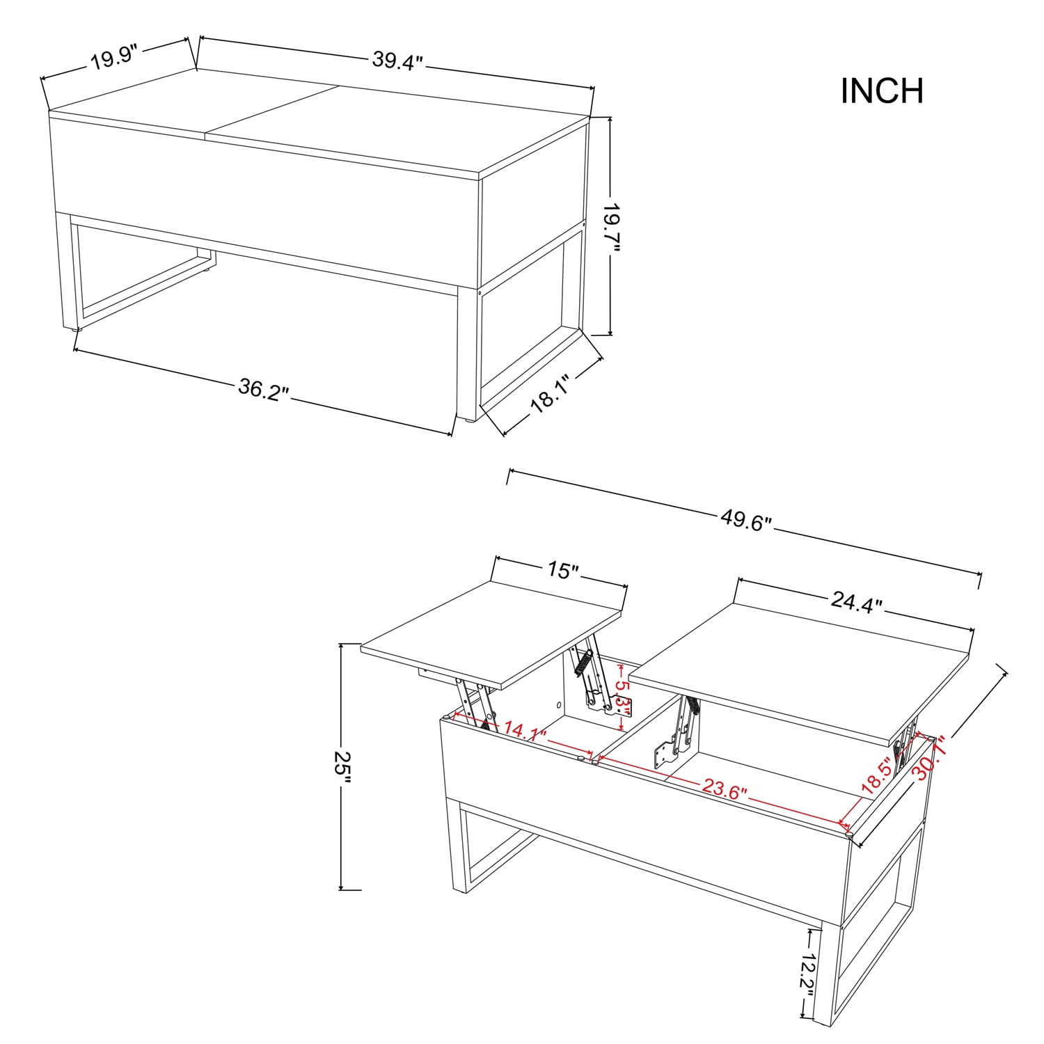 Kadyn Modern Lift Top Extendable Coffee Table , 39.37" MDF Coffee Table for Living Room Office, Coffee Tea Table with Storage, Natural