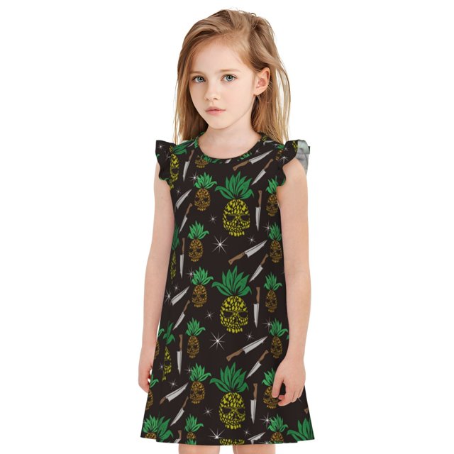 Balery Pineapples Camisón de princesa para niñas, pijama de algodón con mangas abullonadas, suave y bonito.-Medium