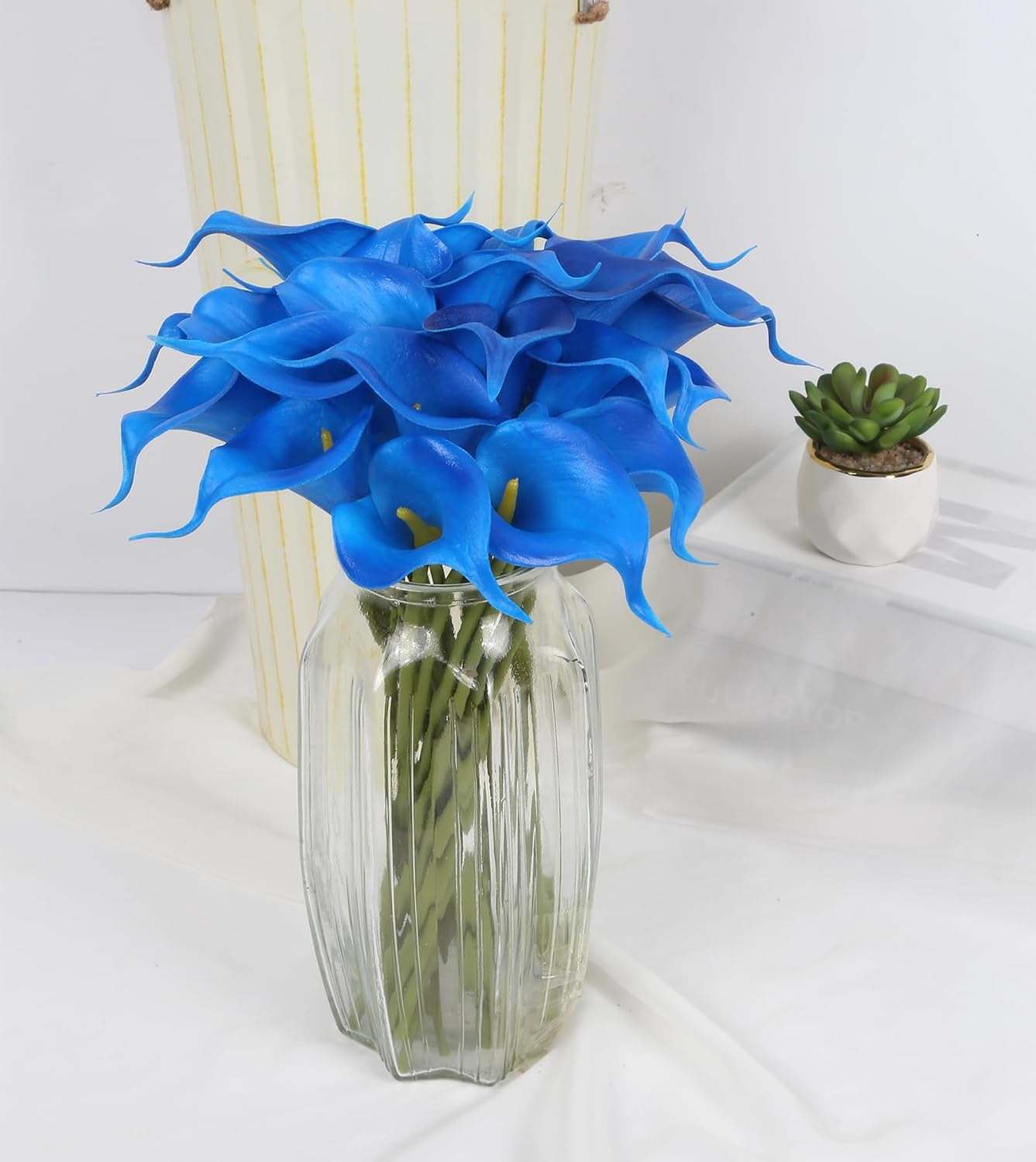 24pcs Blue Fake Flowers Calla Lily Flowers Real Touch Silk Flowers for DIY Wedding Bouquets Centerpieces Bridal Shower Party Home Flower Arrangement Decorations (Dark Blue)