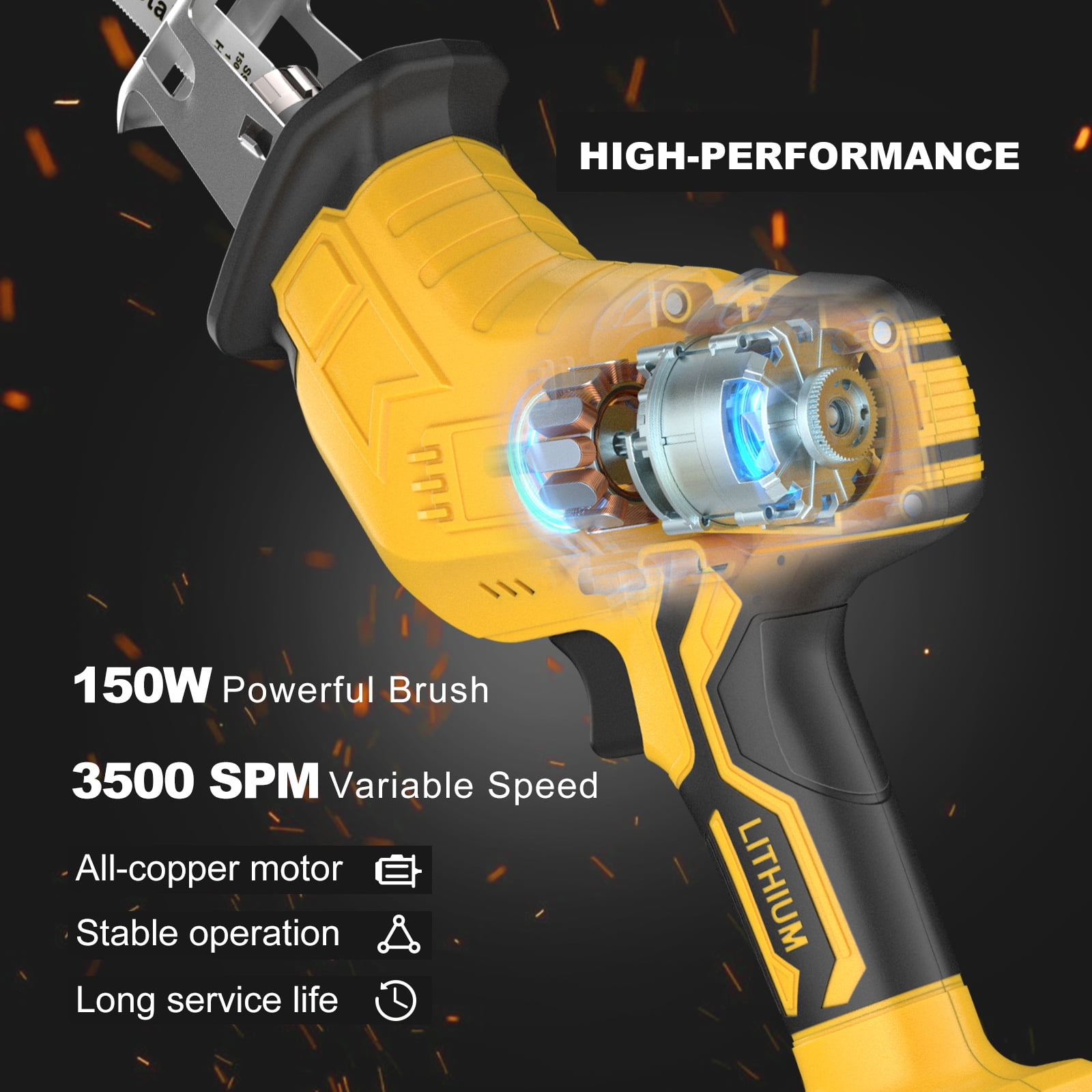 Cordless Reciprocating Saw for Dewalt 20V Battery, 150W Power Brush Reciprocating Saws, 0-3500 SPM Variable Speed, 4 Saw Blades Kit Cutting Tool for Wood Metal PVC (Not Included Battery )