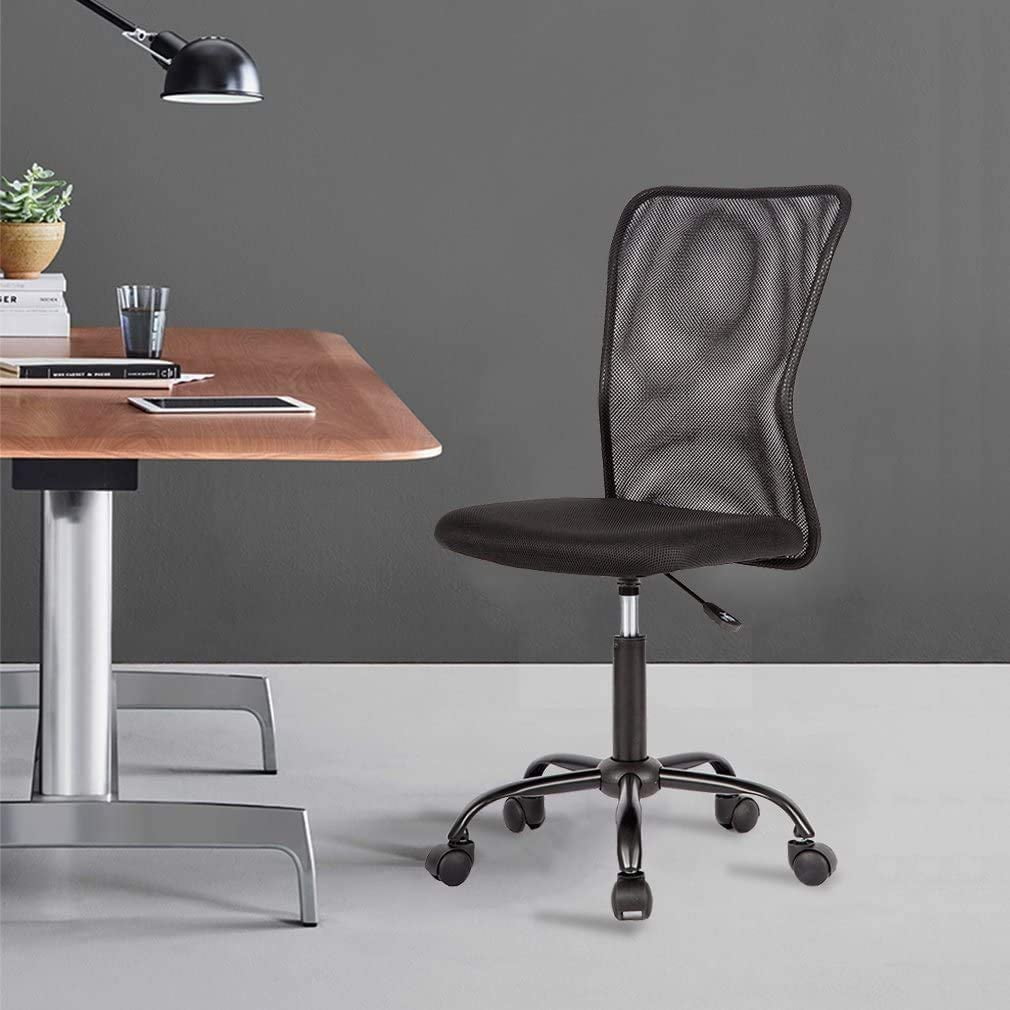 Armless Office Chair Mesh Desk Chair Adjustable Mesh Computer Chair No Arms Task Rolling Chair with Quiet 360°Swivel Wheels for adults, Black