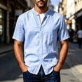 thumbnail image 2 of Men's Linen Shirts Short Sleeve Casual Summer Beach Button Down Shirt for Men Size 3XL Light Blue, 2 of 7