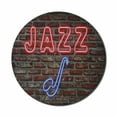 thumbnail image 1 of Music Mouse Pad for Computers, Image of Alluring Neon All Jazz Sign Saxophone Instrument on Brick Wall Print, Round Non-Slip Thick Rubber Modern Gaming Mousepad, 8" Round, Red Blue, by Ambesonne, 1 of 2